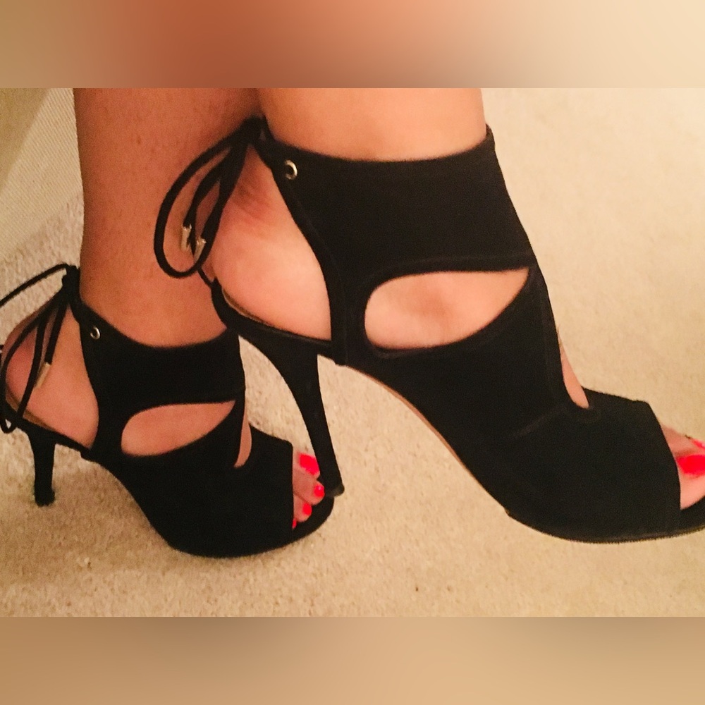 Aquazurra Sexy Thing black suede cut out heels